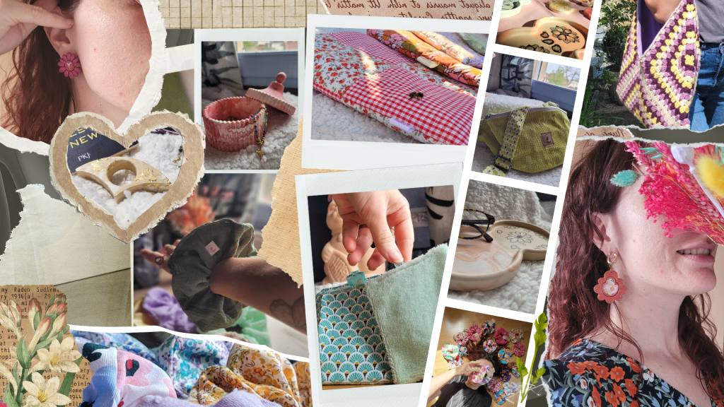 Retrouve toutes mes créations : couture, crochet, jesmonite. Explore pour découvrir l'accessoire qui te convient.
